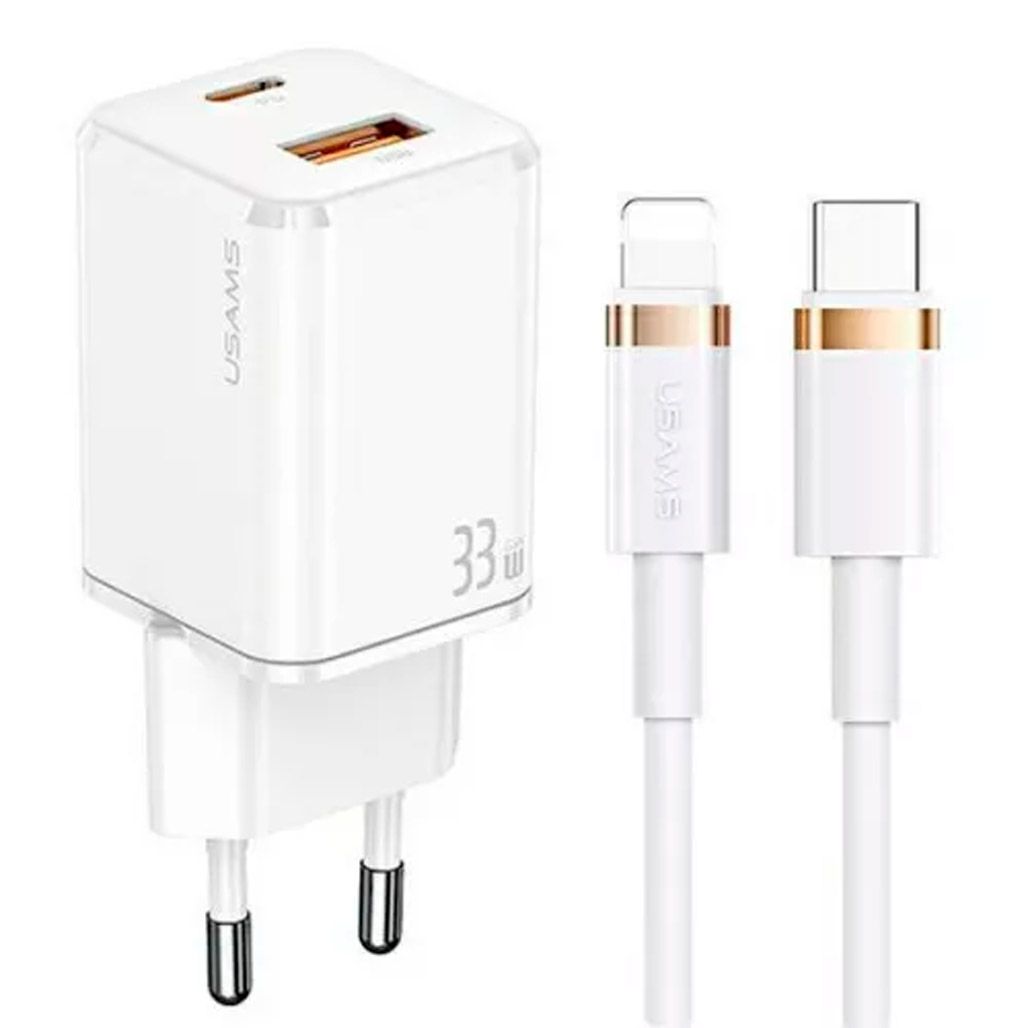 Мережевий зарядний пристрій Usams T43 33W GaN PD+QC Dual Ports Mini Fast Charger + Cable USB-C to Lightning White (US-CC144)
Мережевий зарядний пристрій Usams T43 33W GaN PD+QC Dual Ports Mini Fast Charger + Cable USB-C to Lightning White (US-CC144)