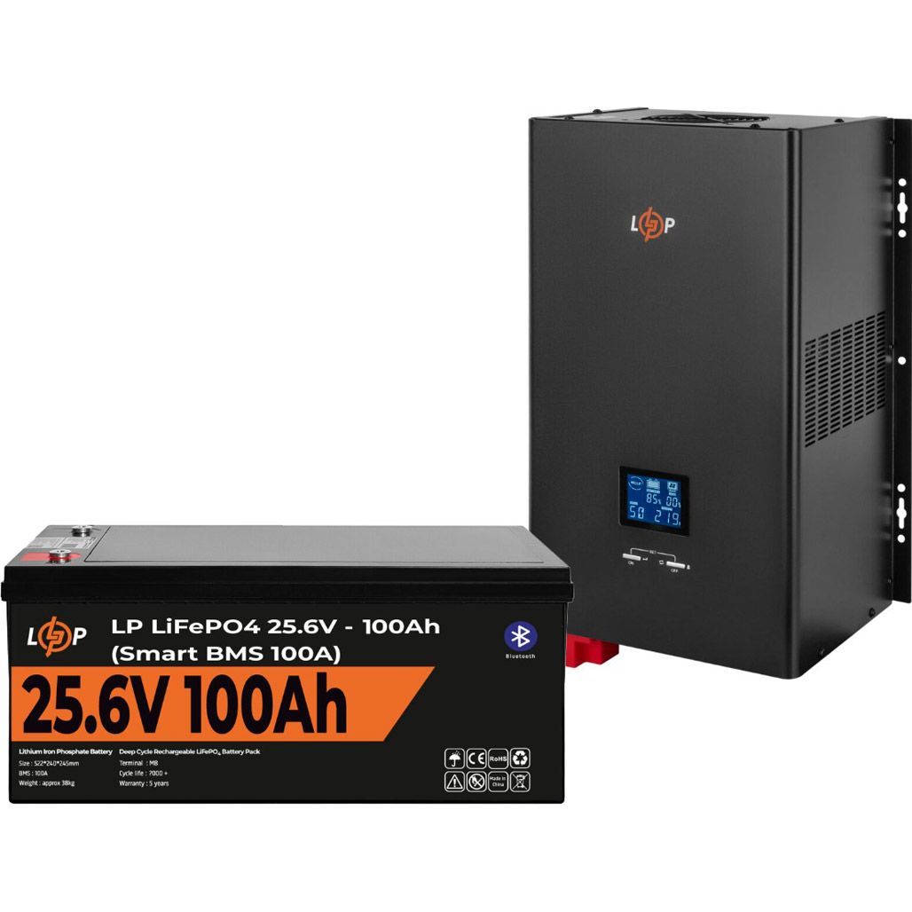 Джерело безперебійного живлення (ДБЖ) LogicPower LPE-W-PSW-3600VA + LiFePO4 батарея 25.6V - 100Ah Smart BMS BT (20489)
Джерело безперебійного живлення (ДБЖ) LogicPower LPE-W-PSW-3600VA + LiFePO4 батарея 25.6V - 100Ah Smart BMS BT (20489)