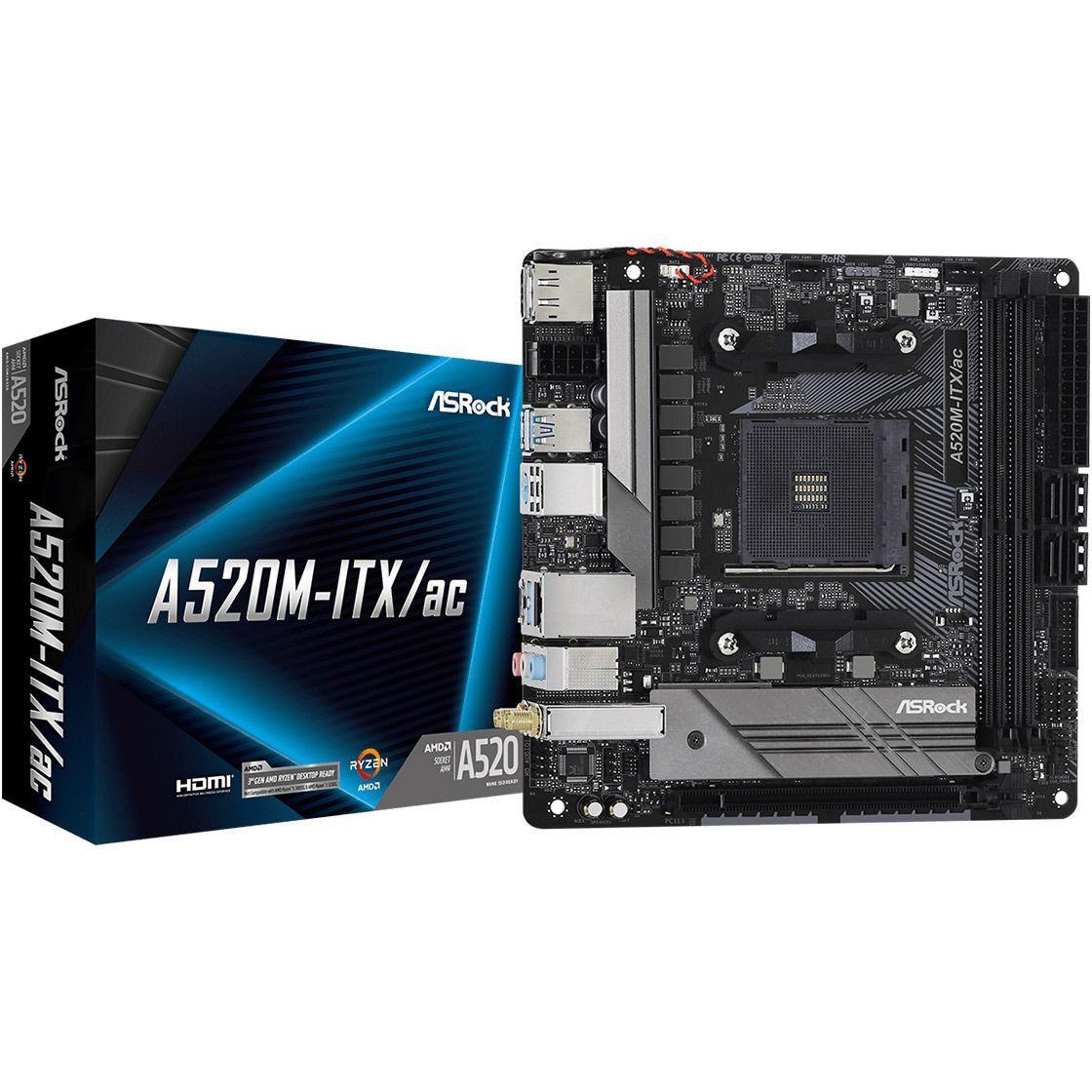 Материнская плата ASRock A520M-ITX/AC
Материнская плата ASRock A520M-ITX/AC