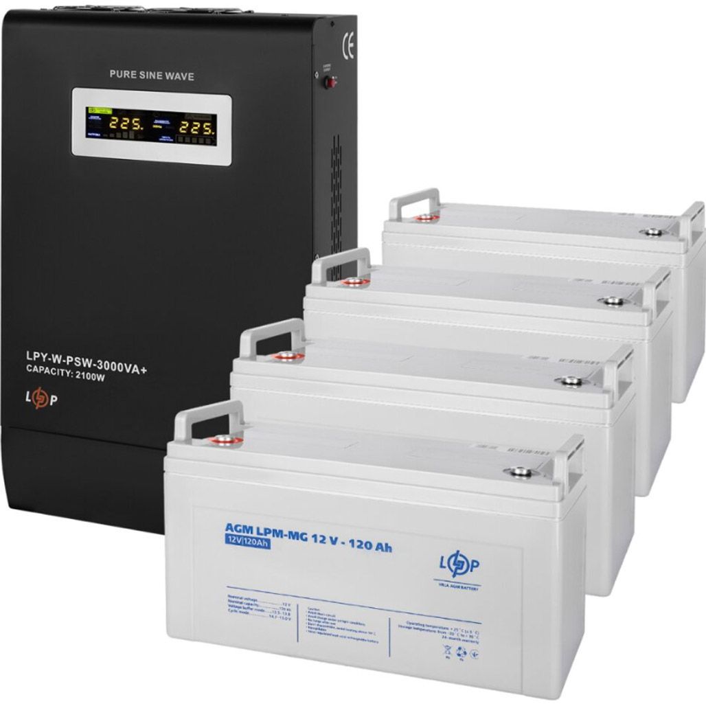 Джерело безперебійного живлення (ДБЖ) LogicPower W3000 + 4 x LPM-MG батарея 12V - 120Ah (19808)
Джерело безперебійного живлення (ДБЖ) LogicPower W3000 + 4 x LPM-MG батарея 12V - 120Ah (19808)