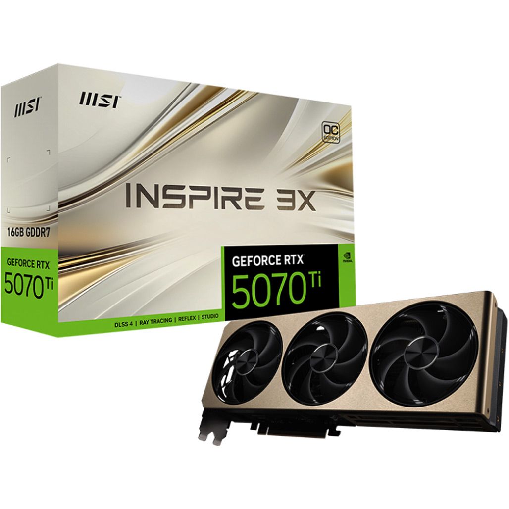 Видеокарта MSI GeForce RTX 5070 Ti INSPIRE 3X OC PLUS 16G (G507T-16I3CP) EU
Видеокарта MSI GeForce RTX 5070 Ti INSPIRE 3X OC PLUS 16G (G507T-16I3CP) EU