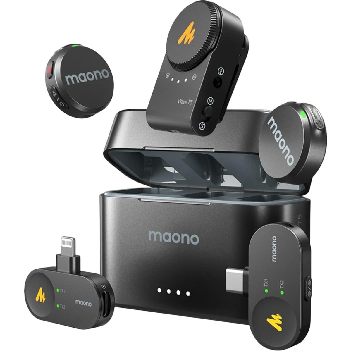 Микрофонная радиосистема Maono Wave T5 Combo 2TX + RX + RX/Lightning + RX/USB-C Black (WM650A)