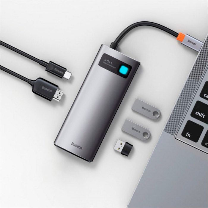 USB-хаб Baseus Metal Gleam Series 5 в 1 Multifunctional Gray (WKWG020013)
