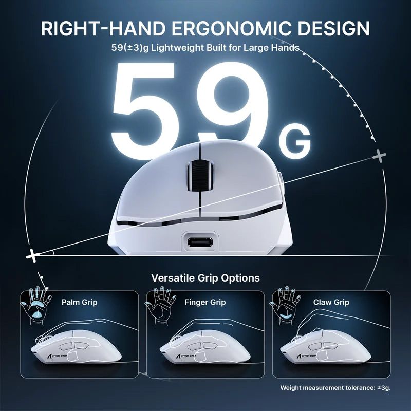 Миша Attack Shark V8 Ultra-Light Wireless White (V8W_AS) фото 3