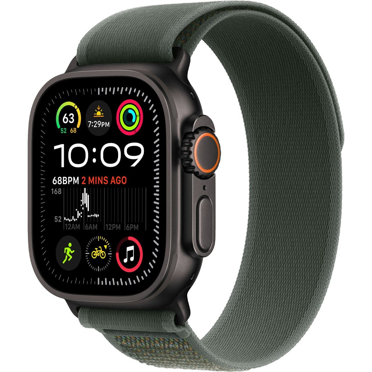 

Смарт-годинник Apple Watch Ultra 2 49mm Black Titanium Case with Green Trail Loop S/M (MYTJ3+MYQ33)