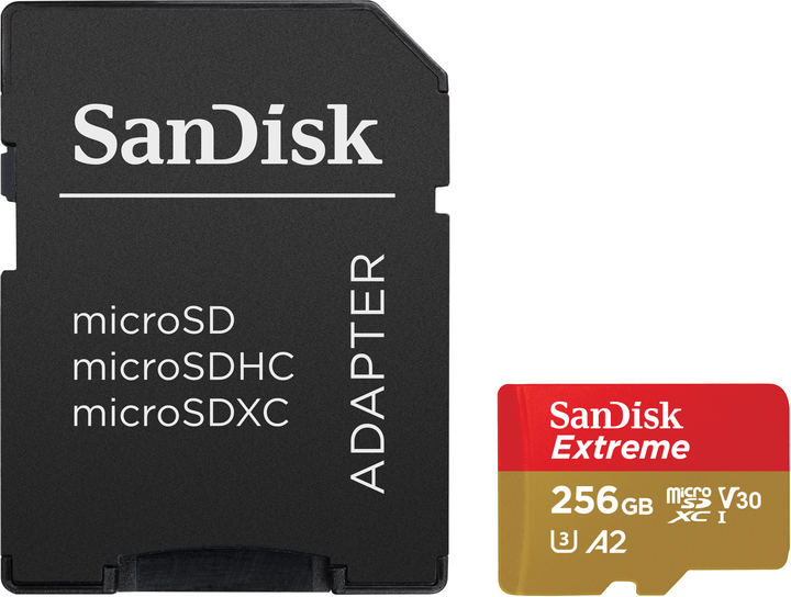 

Карта памяти SanDisk microSDXC 256GB UHS-I Extreme U3 A2 V30 + SD Adapter (SDSQXAV-256G-GN6MA)
