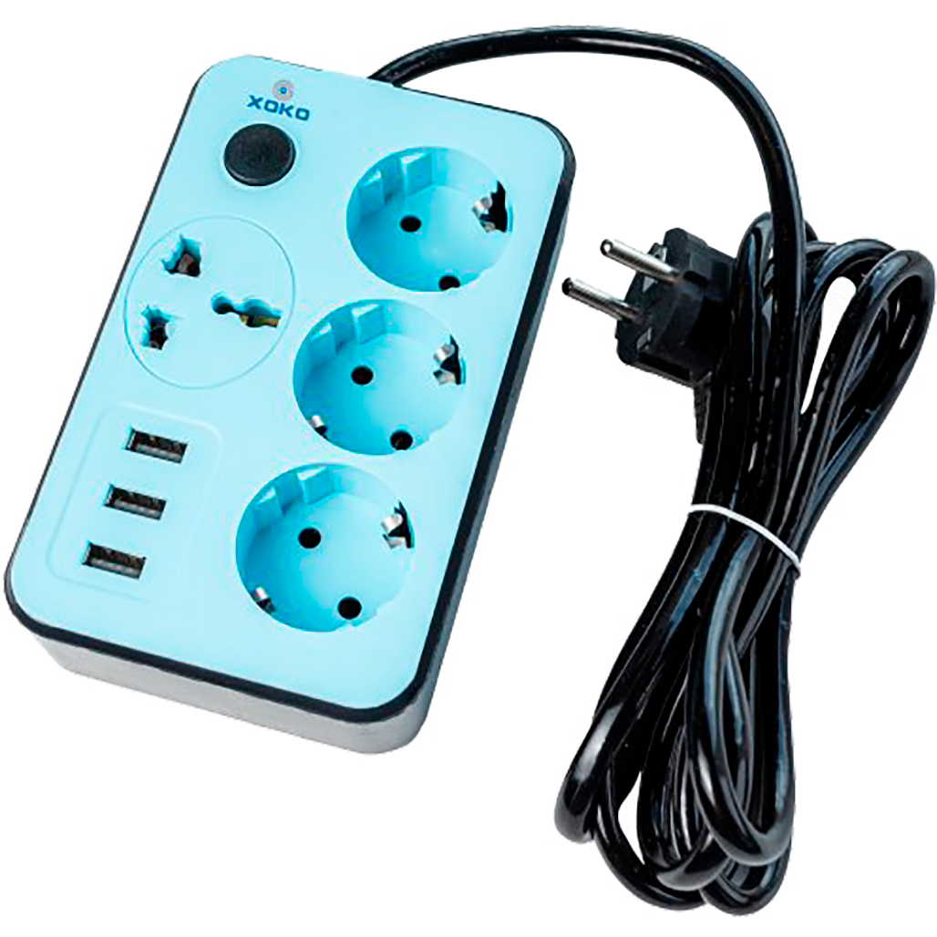 

Сетевой фильтр XoKo SP-3-3-1 4 розетки, 2 USB, 1.8 м (Blue/Black) [69197]