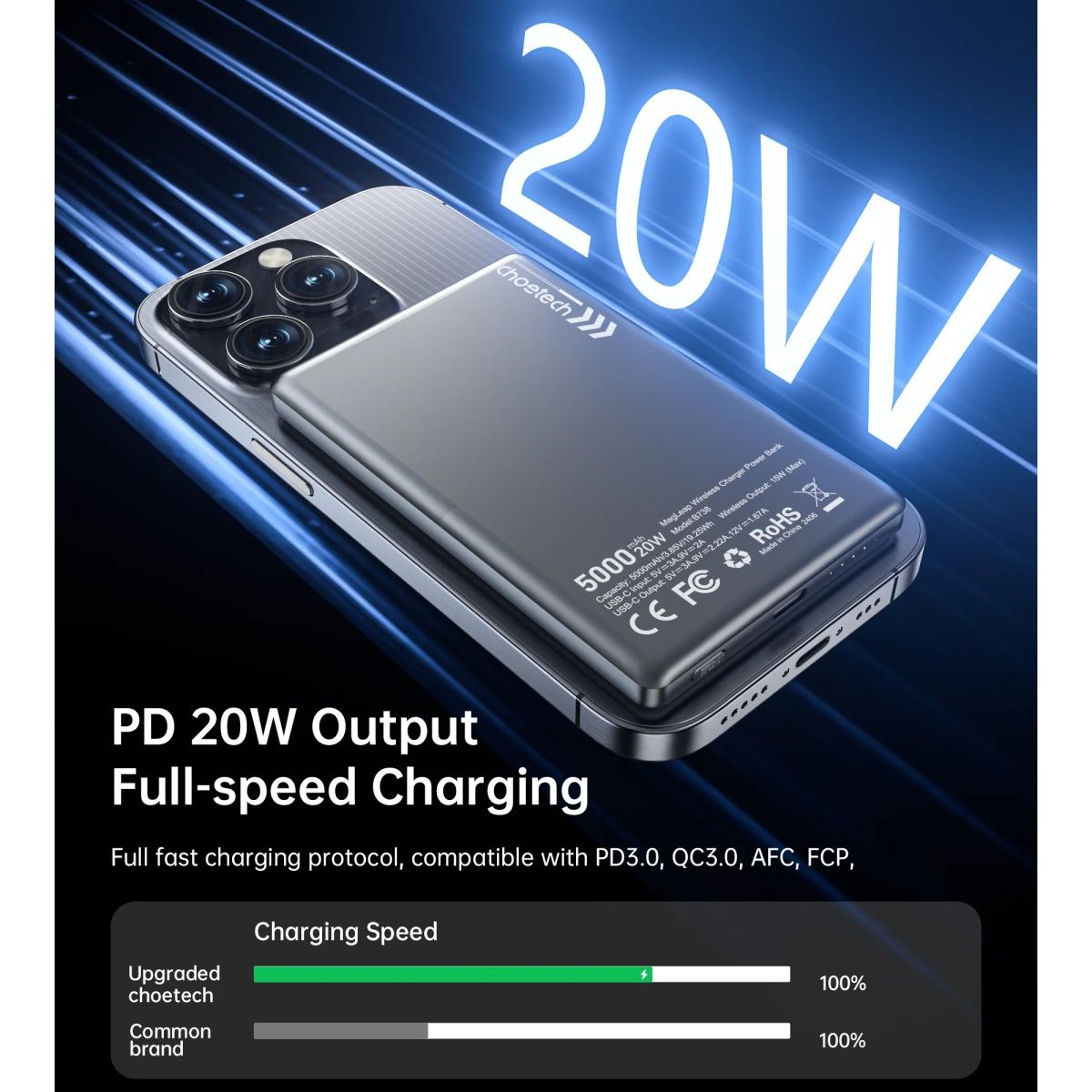 Зовнішній акумулятор Choetech B738-BK 5000mAh 20W Black