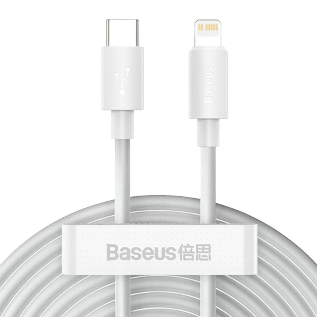 

Кабель Baseus Simple Wisdom Data Cable Kit USB-C to Lightning PD 20W 1.5m (TZCATLZJ-02) White (2 шт)