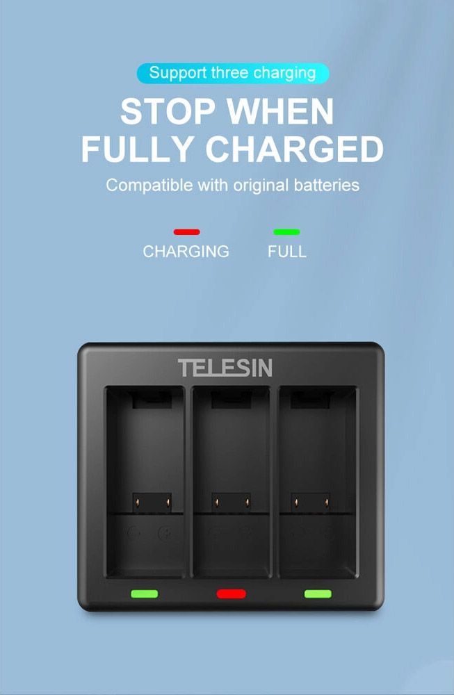 Зарядний пристрій Telesin 3 Slots Battery Charger + 2 акумулятори для Hero 9/10 (GP-BTR-903)