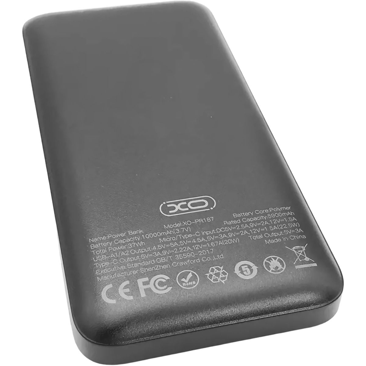 Зовнішній акумулятор XO PR187 10000mAh 22.5W Black 