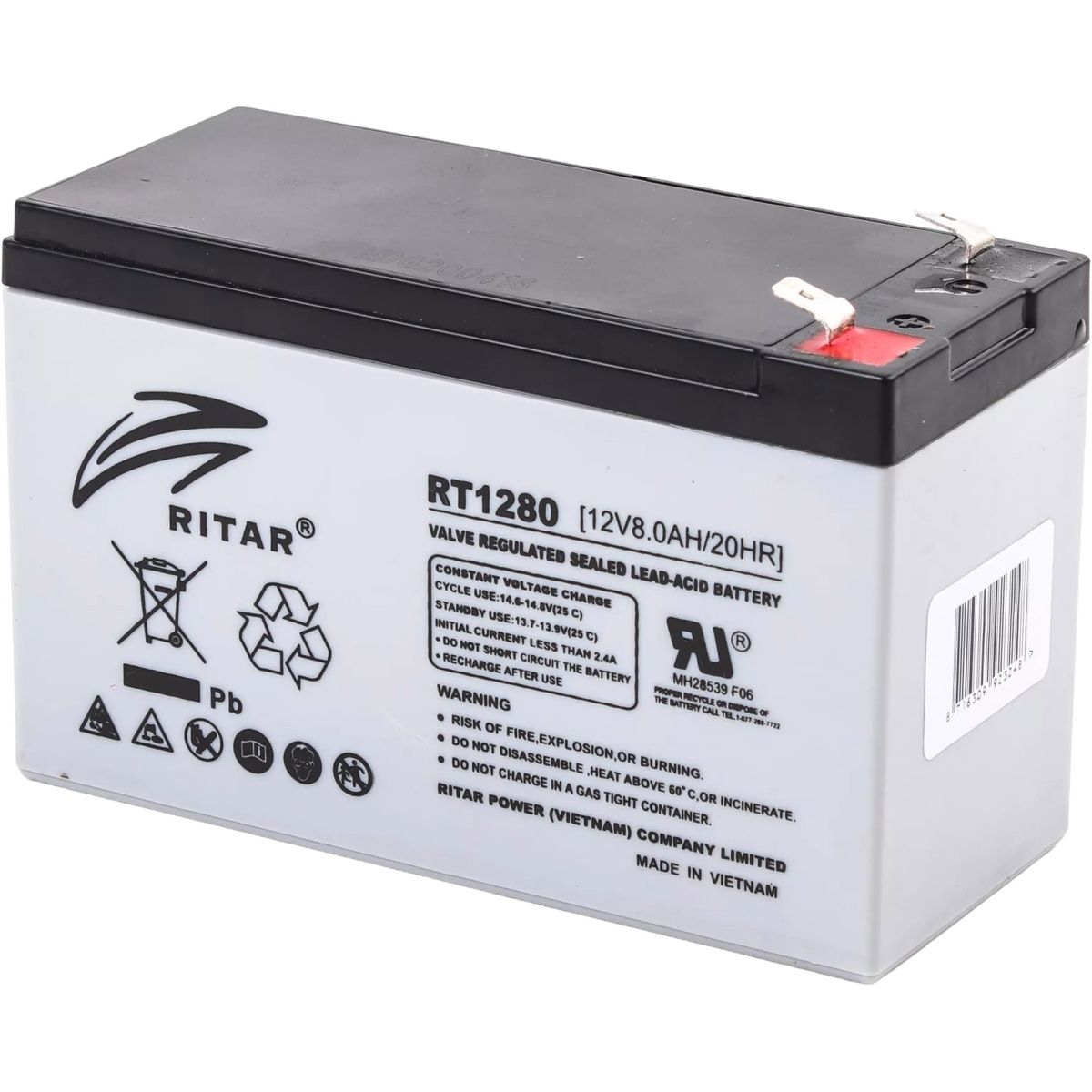 

Аккумулятор Ritar AGM 12V (12V/8Ah/96Wh) (RT1280)