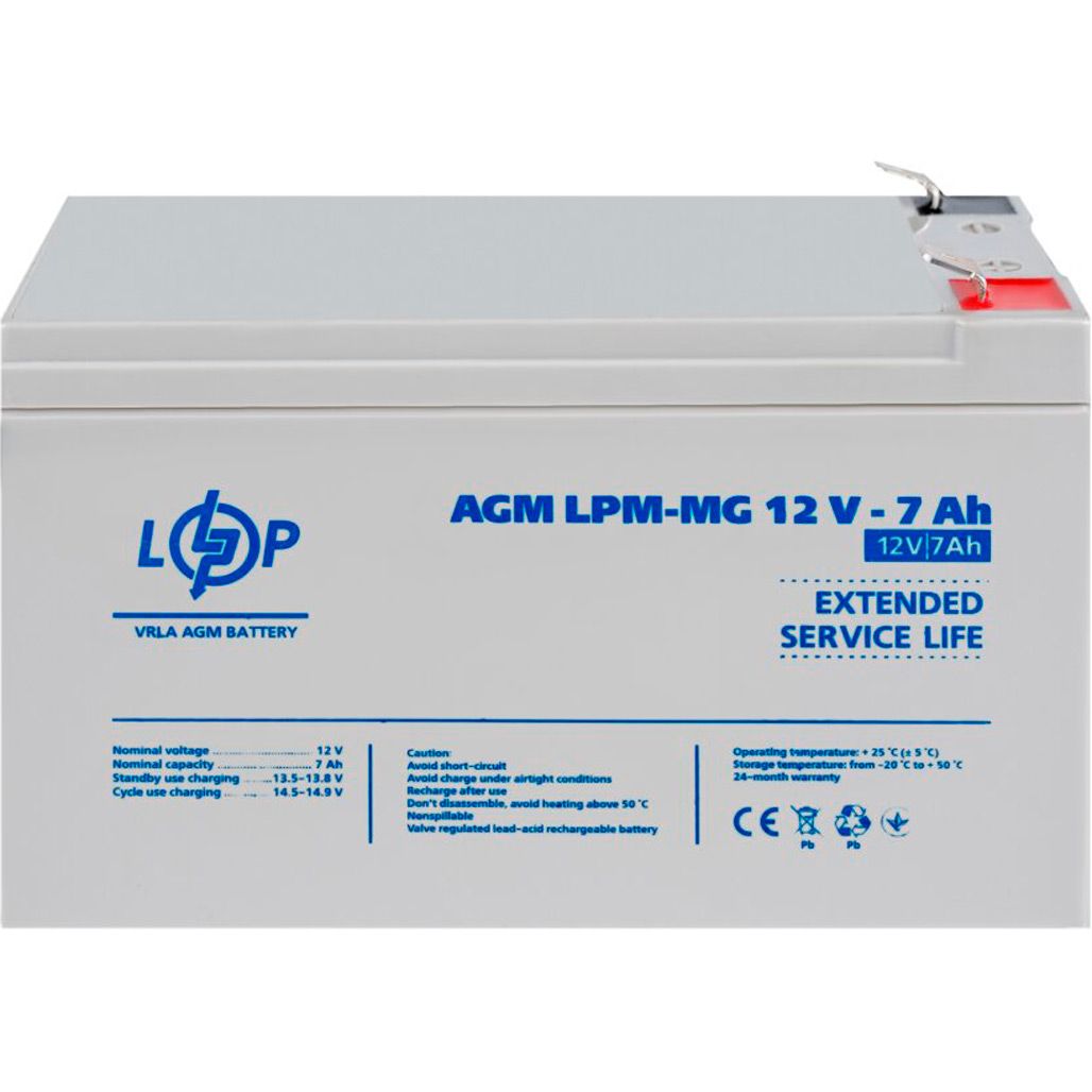 

Акумулятор LogicPower AGM-MG 12V (12V/7Ah/84Wh) (6552)