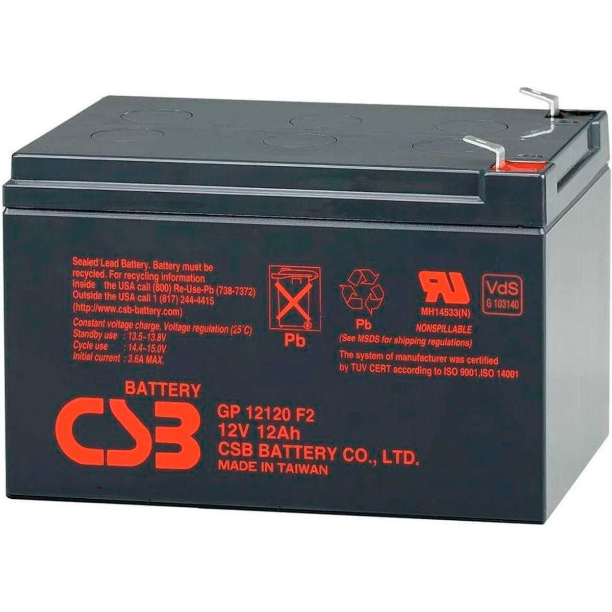 

Аккумулятор CSB AGM 12V (12V/12Ah/144Wh) (GP12120)