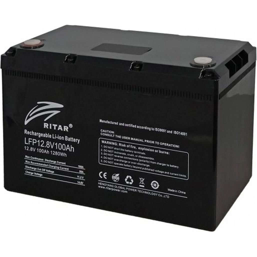 

Акумулятор Ritar LiFePO4 12V (12.8V/100Ah/1280Wh) (LFP12.8V100Ah G1)