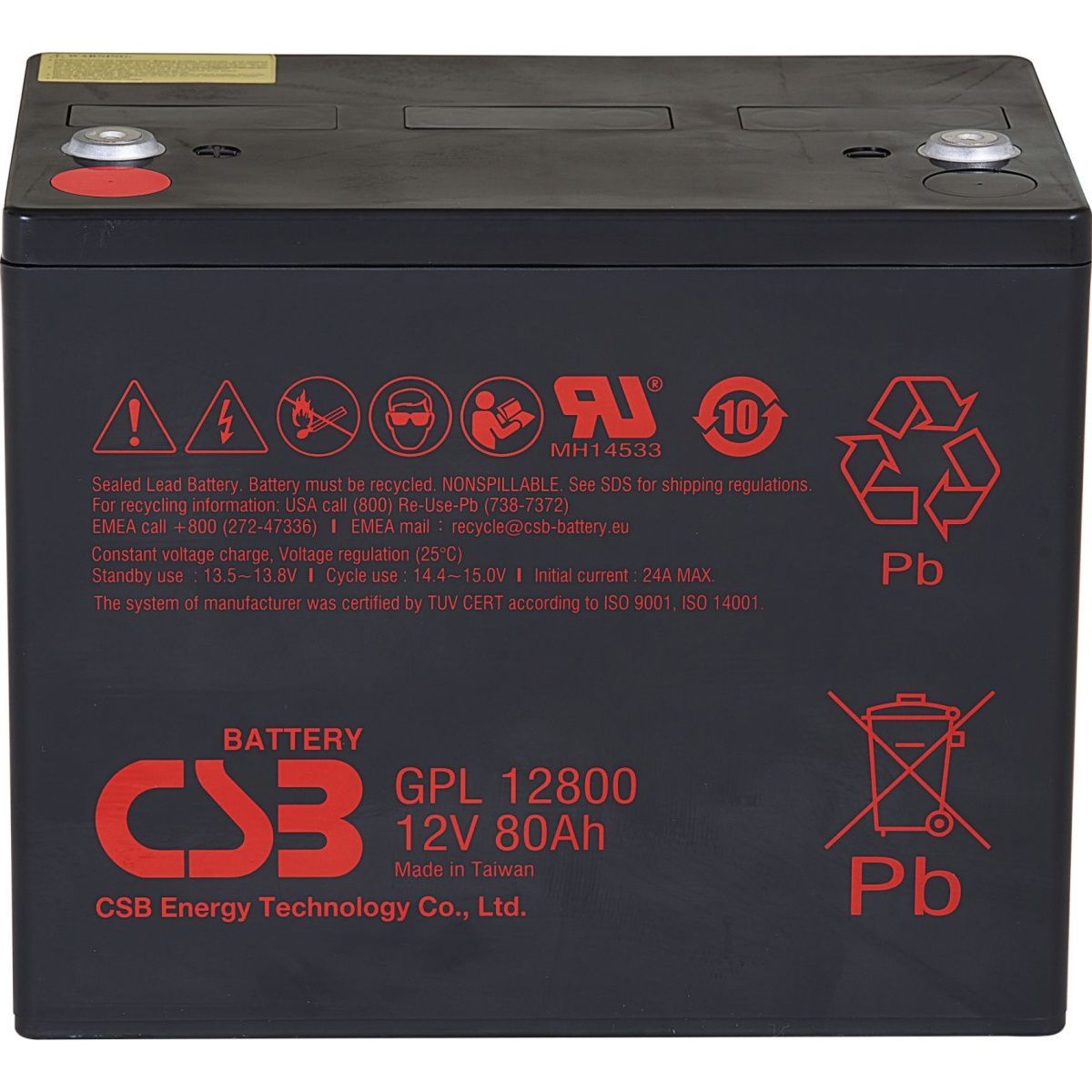 

Аккумулятор CSB AGM 12V (12V/80Ah/960Wh) (GPL12800)