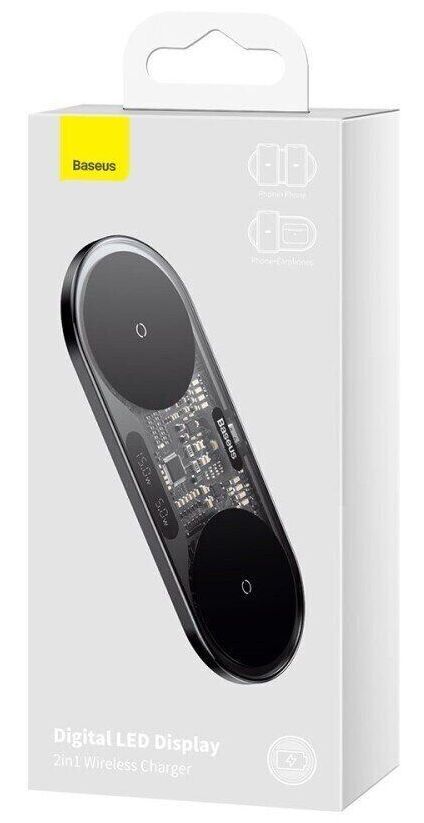 Бездротовий зарядний пристрій Baseus Digital LED Display 2in1 Wireless Charger 20W (WXSX010101) Black