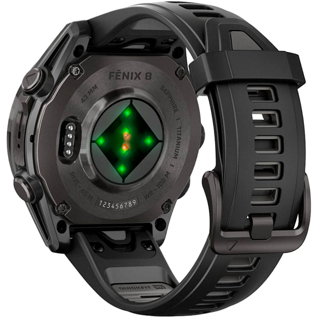 Смарт-годинник Garmin Fenix 8 AMOLED Sapphire 43mm Carbon Gray DLC Titanium with Black/Pebble Gray Silicone Band (010-02903-21)