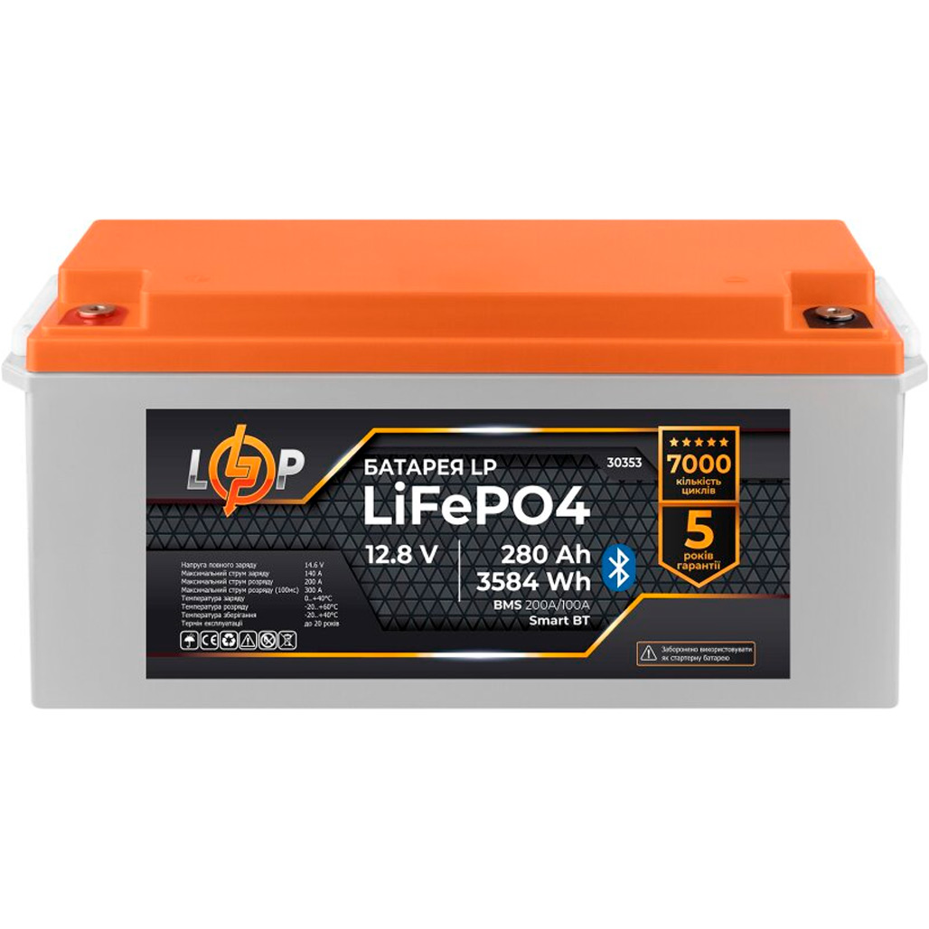 

Акумулятор LogicPower LiFePO4 12.8V - 280 Ah BMS 200A/100А Smart BT (30353)