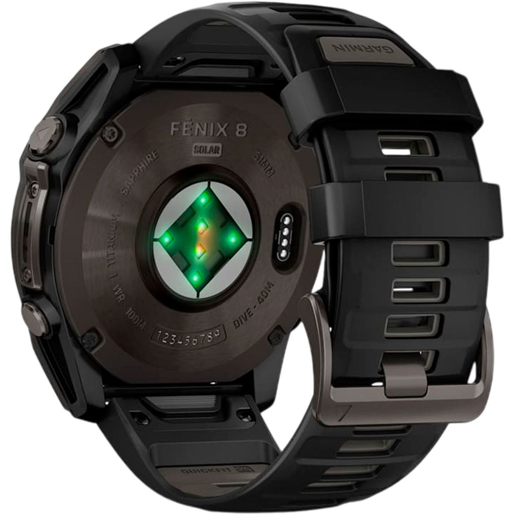 Смарт-годинник Garmin Fenix 8 Solar Sapphire 51mm Carbon Gray DLC Titanium with Black/Pebble Gray Silicone Band (010-02907-10)