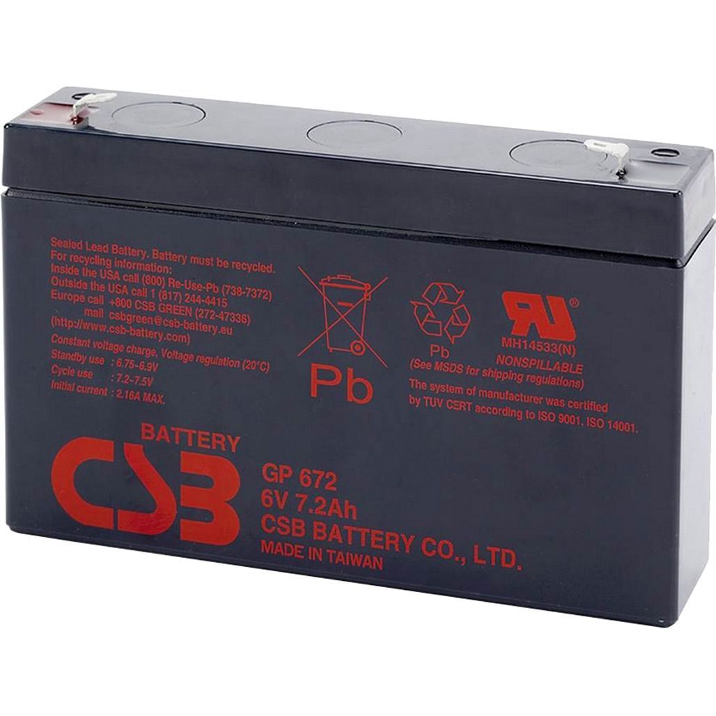 

Акумулятор CSB AGM 6V (6V/7.2Ah/43.2Wh) (GP672)