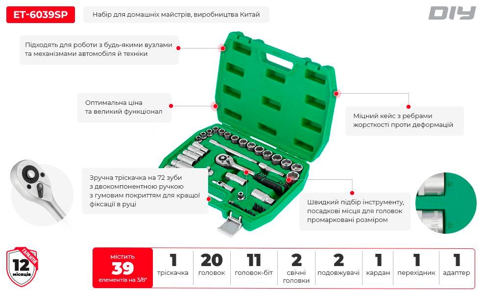 Набір інструментів Intertool ET-6039SP 39шт