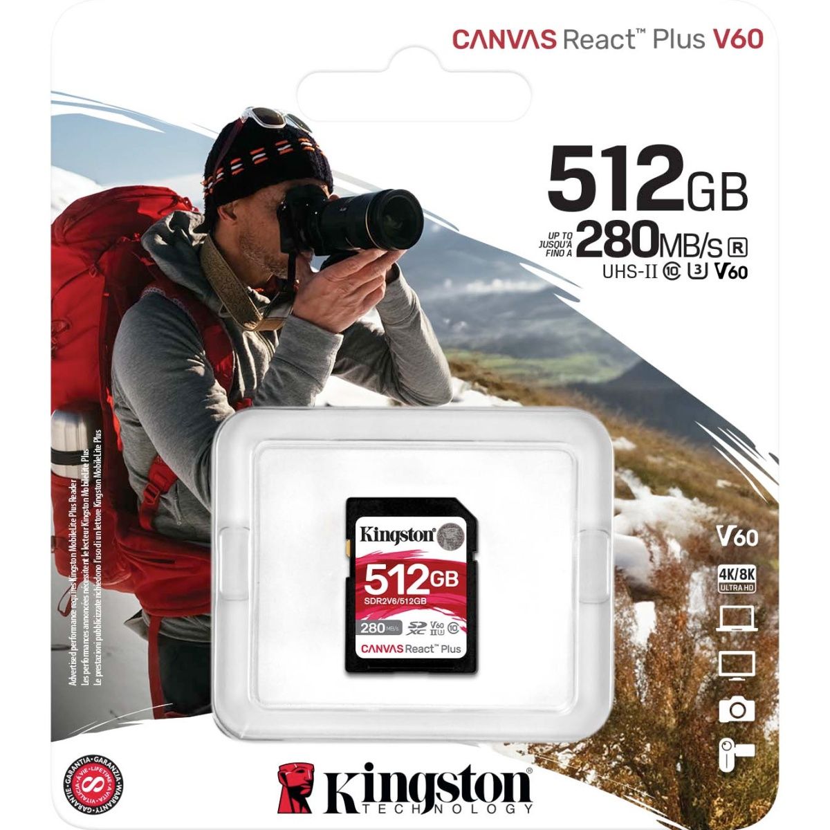 Карта пам`яті Kingston SDXC Canvas React Plus 512GB Class 10 UHS-II U3 V30 (SDR2V6/512GB)