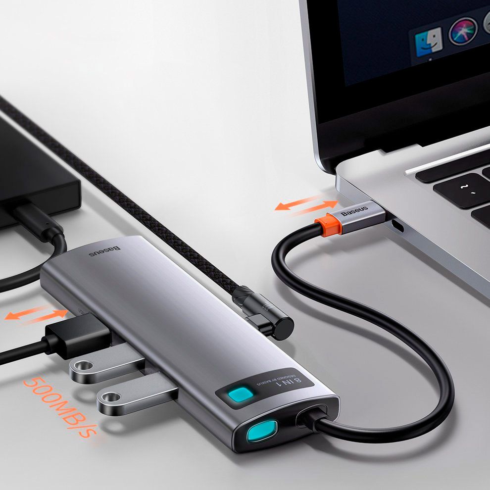 USB-хаб Baseus Metal Gleam Series 8-in-1 Multifunctional Type-C HUB Space Gray (CAHUB-CV0G)