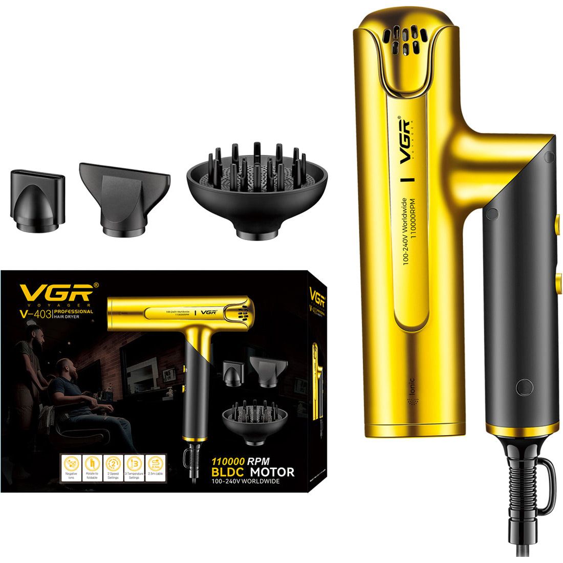 Фен VGR V-403GD Gold фото 3