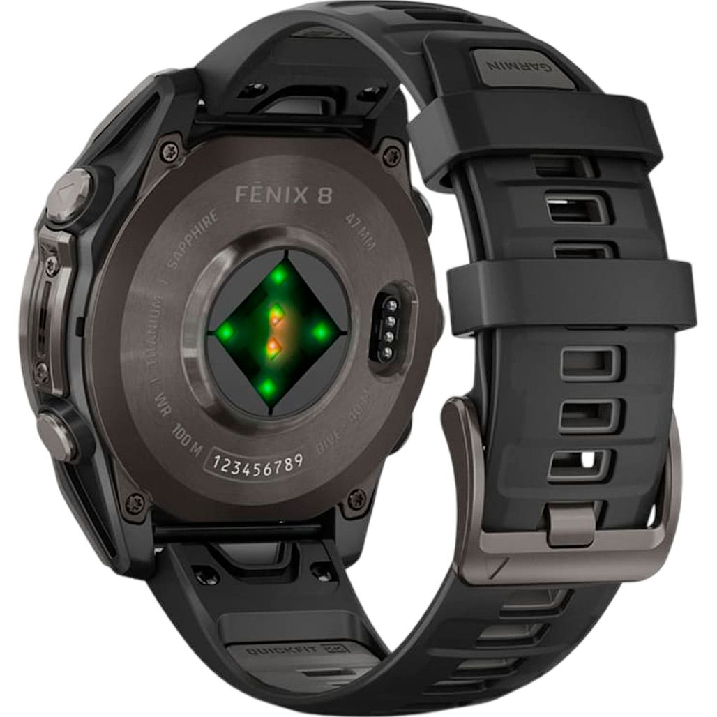 Смарт-годинник Garmin Fenix 8 AMOLED Sapphire 47mm Carbon Gray DLC Titanium with Black/Pebble Gray Silicone Band (010-02904-20) 
