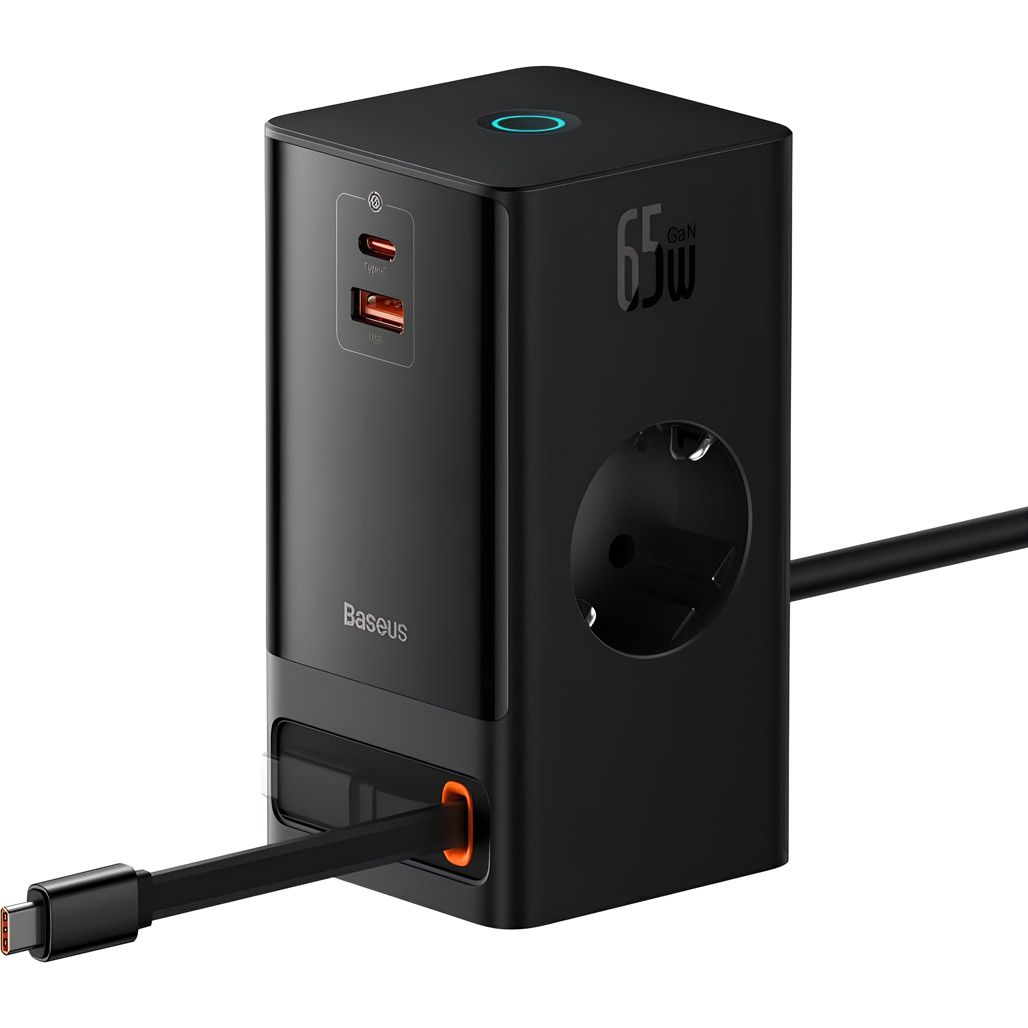

Сетевое зарядное устройство Baseus PowerCombo Digital PowerStrip 2AC+1U+1C+Retractable-C 65W Black (PSLR000301) EU