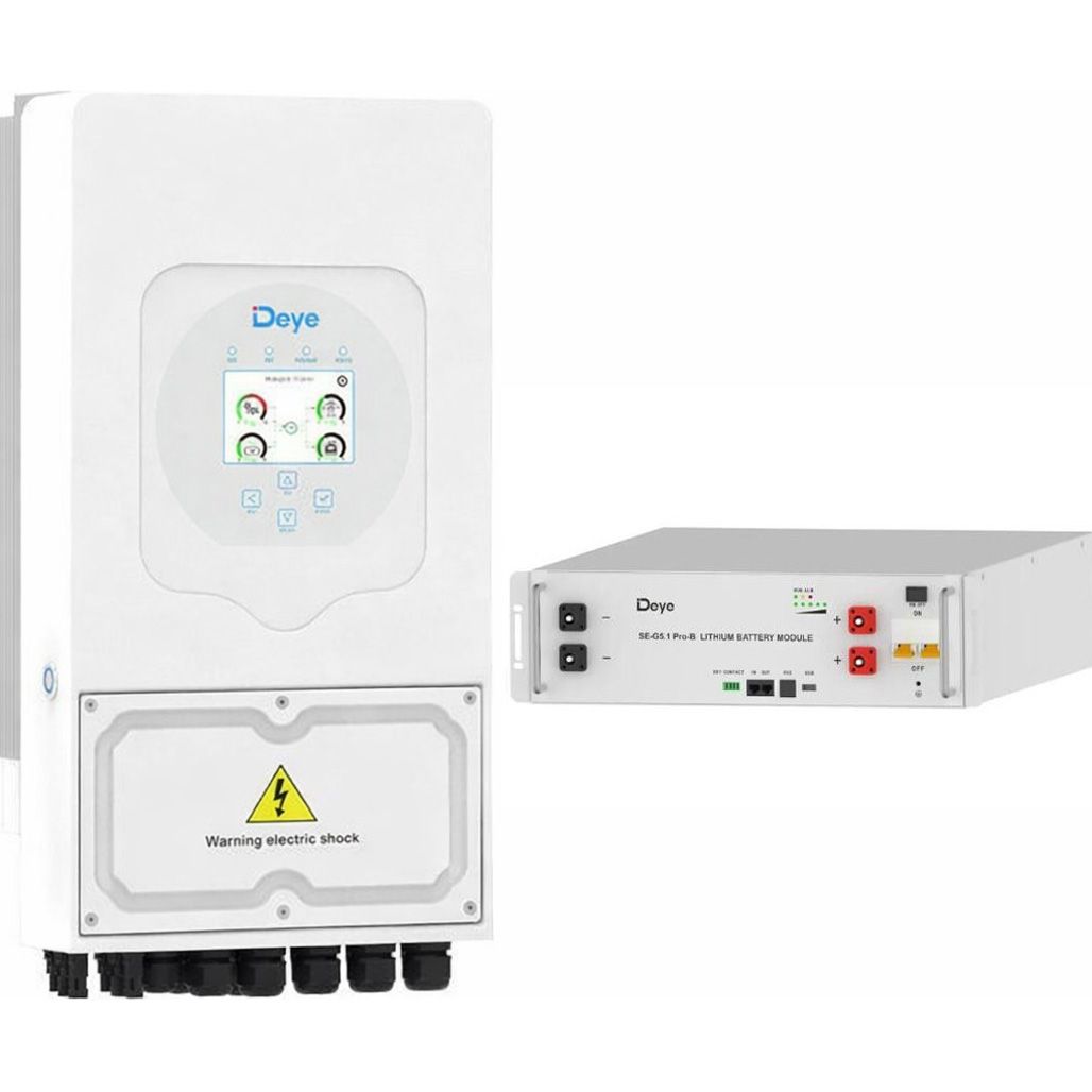 

Система хранения энергии Deye SUN-6K-SG05LP1-EU 6kW + АКБ SE-G5.1 Pro-B 5.1 kWh (51.2V/100Ah/5120Wh)