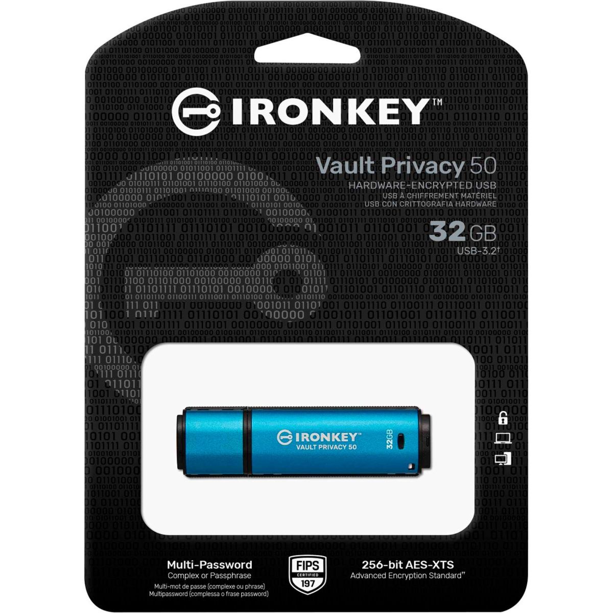USB флеш-накопичувач Kingston IronKey Vault Privacy 50 32GB USB-A 3.2 Gen 1 Blue (IKVP50/32GB)