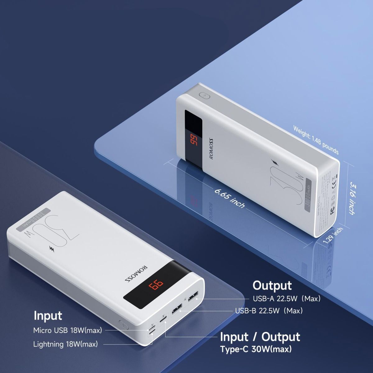 Зовнішній акумулятор Romoss Sense 8PS Pro 30000mAh 30W White (PHP30-892-1133H)
