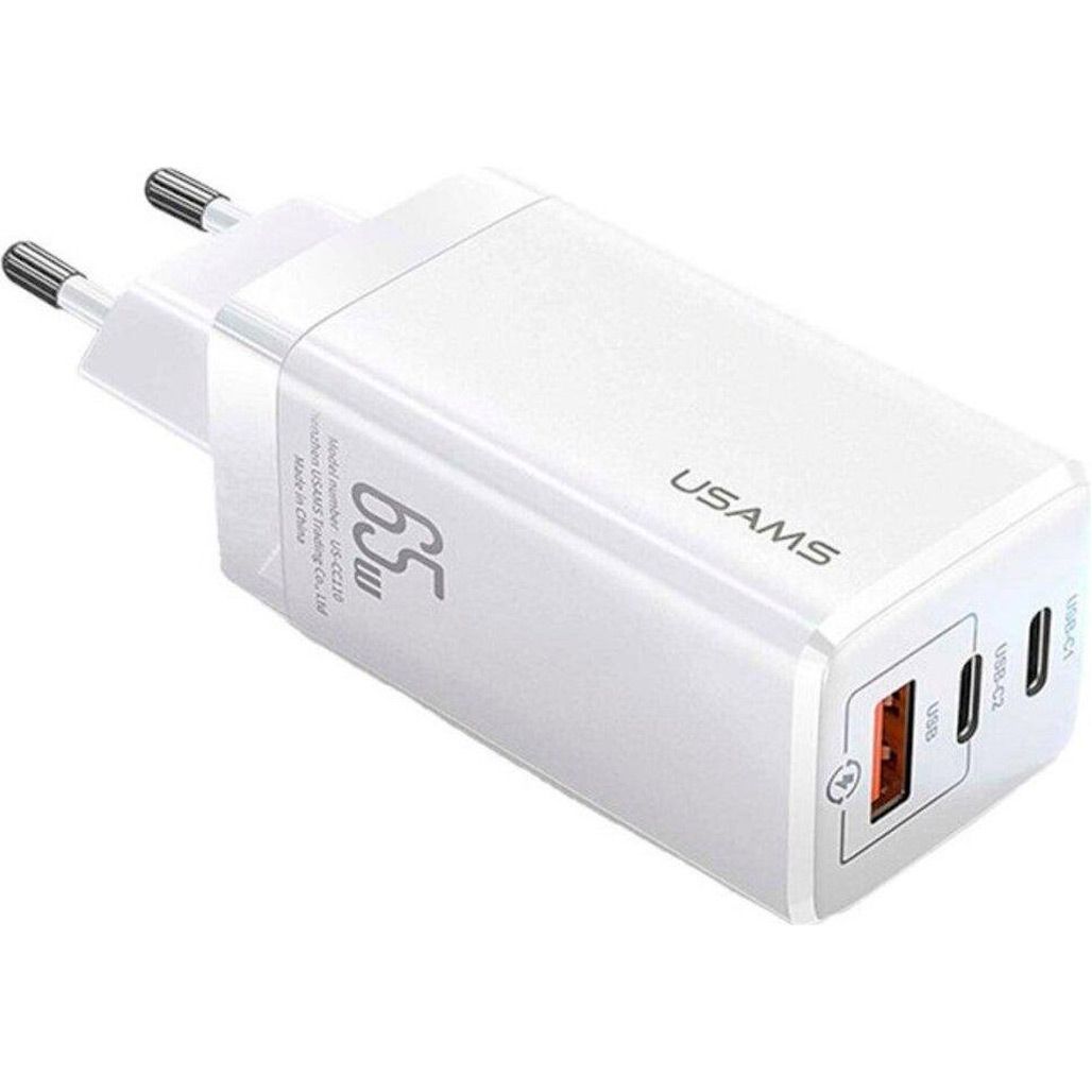 

Сетевое зарядное устройство Usams US-CC110 T33 3 Ports GaN Mini Fast Charger 65W White