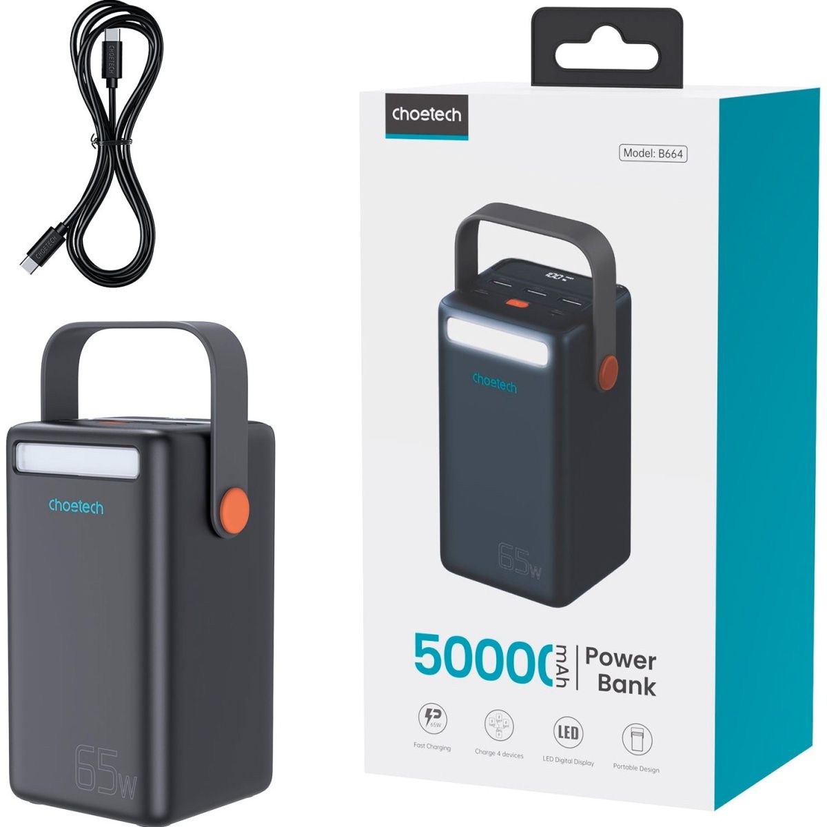 Зовнішній акумулятор Choetech Powerbank 50000mAh 65W Black (B664-CCBE)