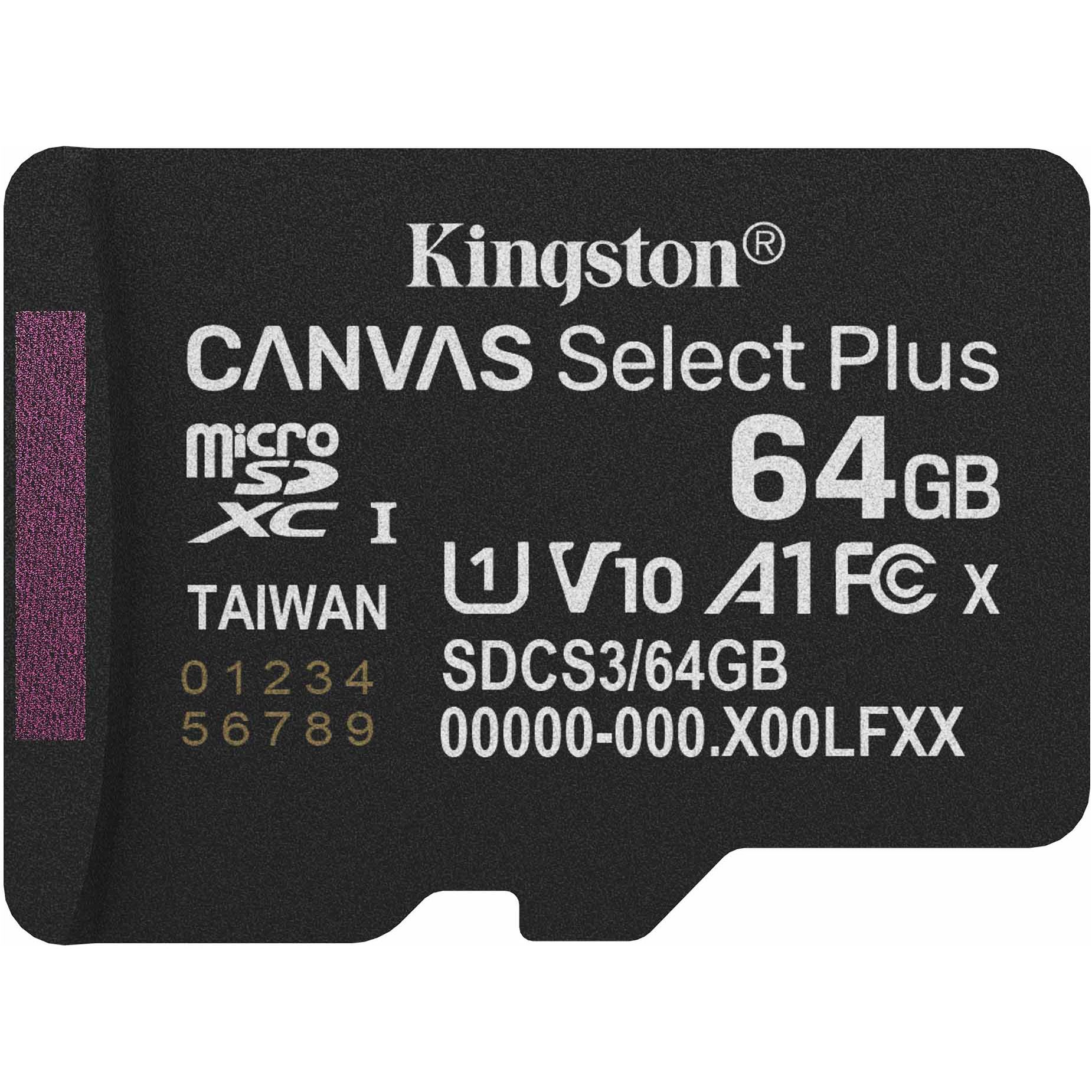 

Карта памяти Kingston microSDXC Canvas Select Plus 64GB Class 10 UHS-I U1 V10 A1 (SDCS3/64GBSP)