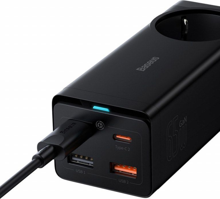 Мережевий зарядний пристрій Baseus GaN3 Pro Desktop Powerstrip 65W + Cable USB-C to USB-C Black (PSZM000901)