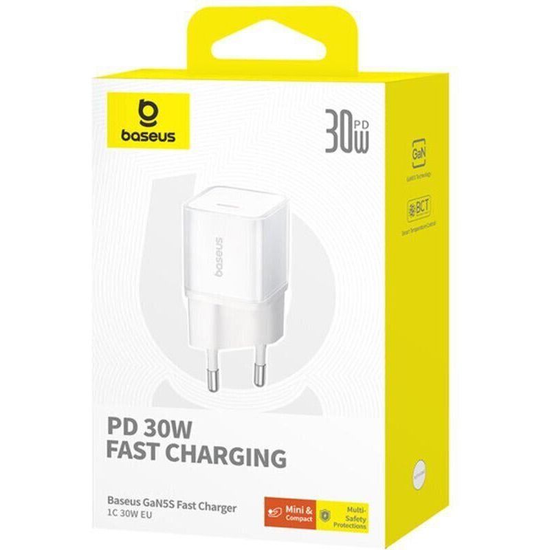 Мережевий зарядний пристрій Baseus GaN5S Fast Charger 1C 30W White (P10162504213-00) 