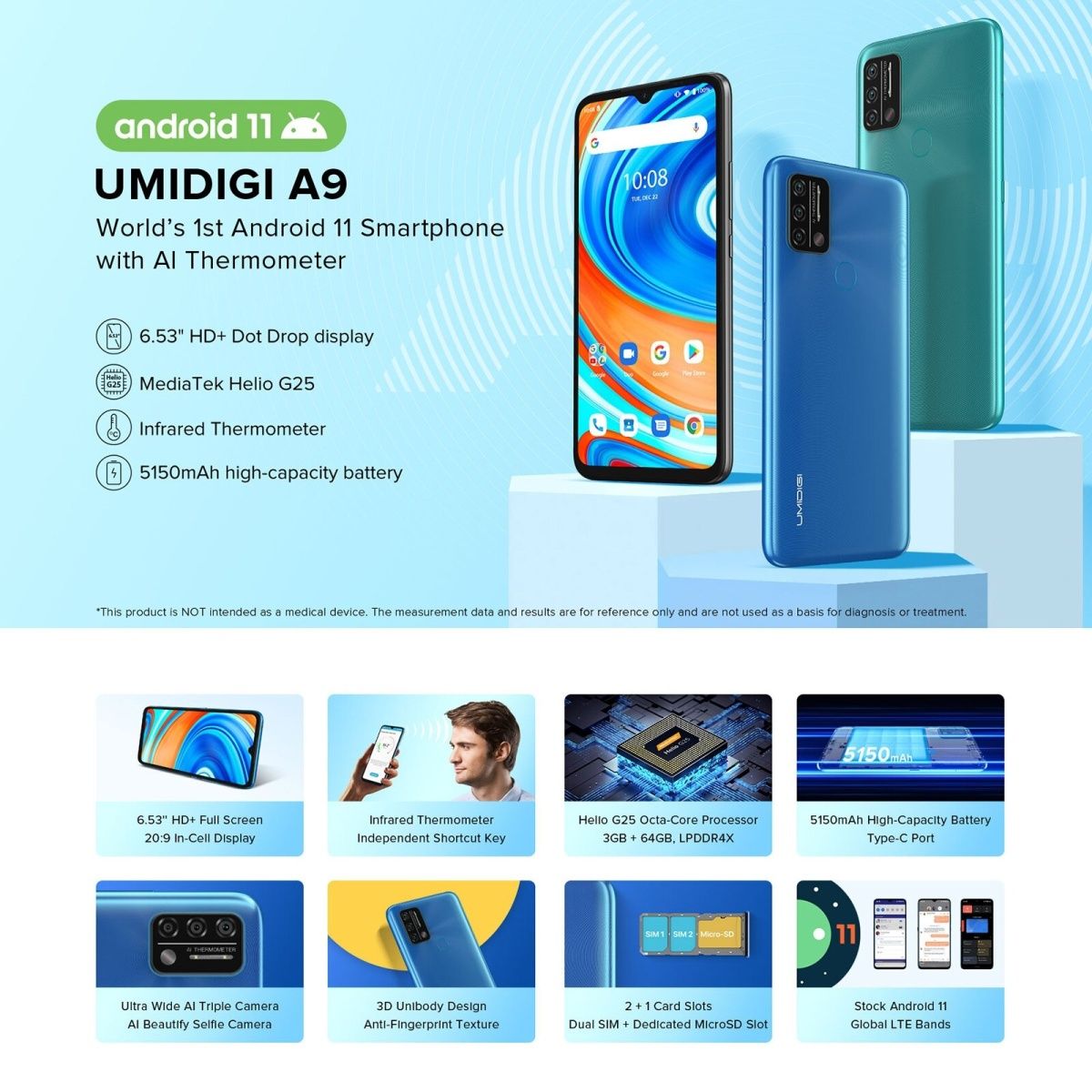 Смартфон Umidigi A9 3/64GB (Blue) [69419] 
