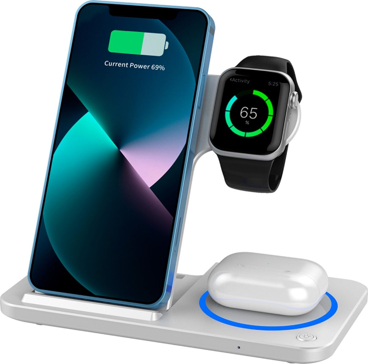 Бездротовий зарядний пристрій WiWU Wi-W020 Foldable Magnetic Station Wireless Charger 3in1 15W White (6976195093537)