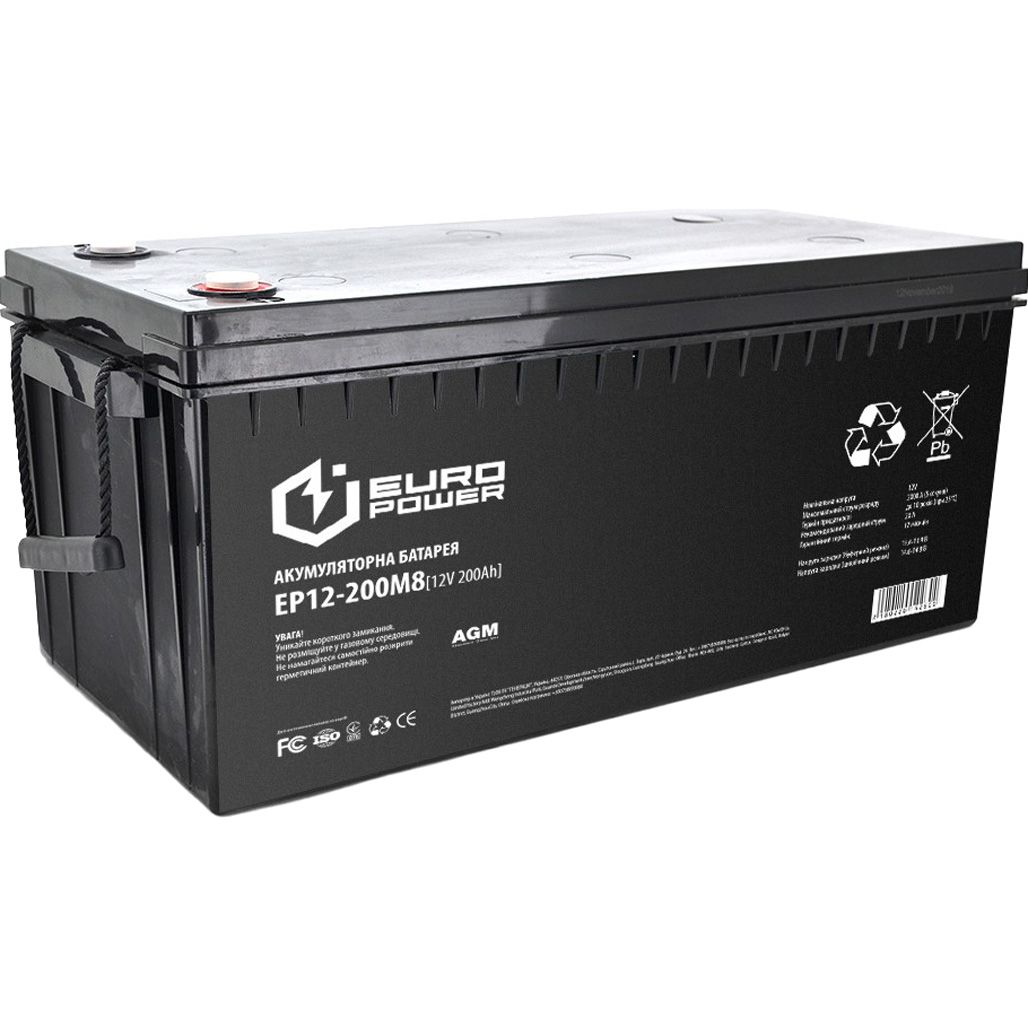 

Аккумулятор Europower AGM 12V (12V/200Ah/1200Wh) (EP12-200M8)