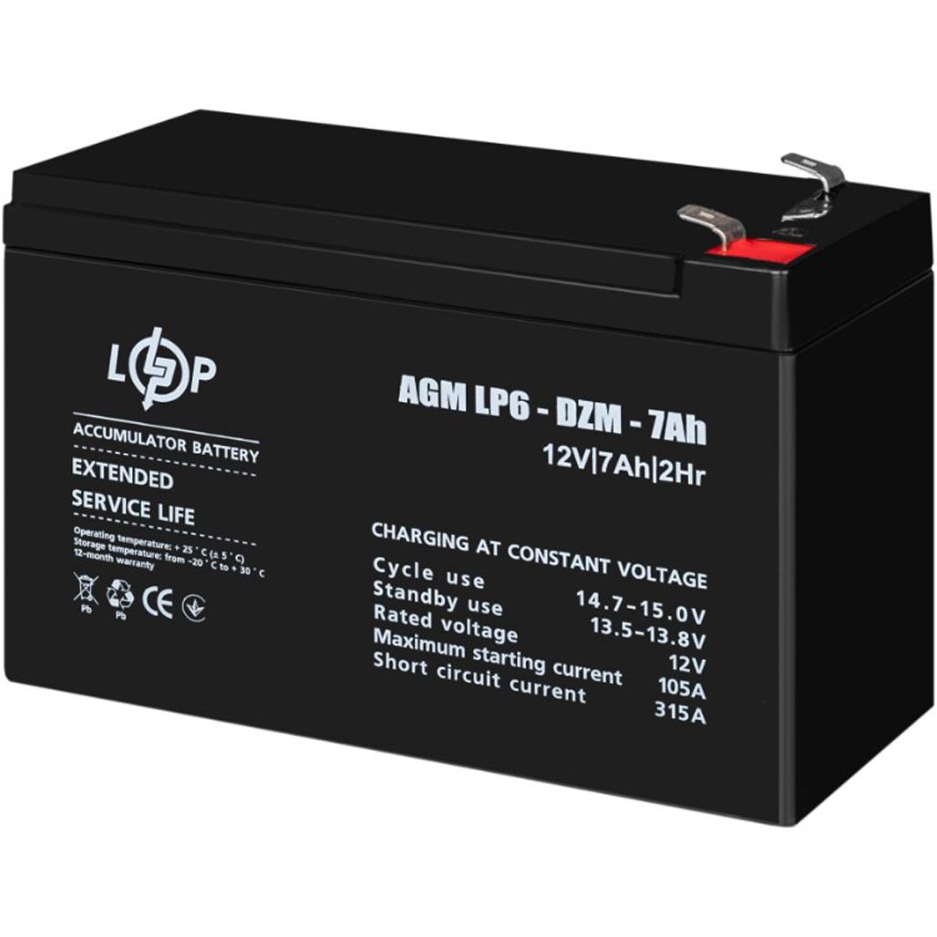 

Акумулятор LogicPower AGM 6-DZM 12V (12V/7Ah/84Wh) (16152)