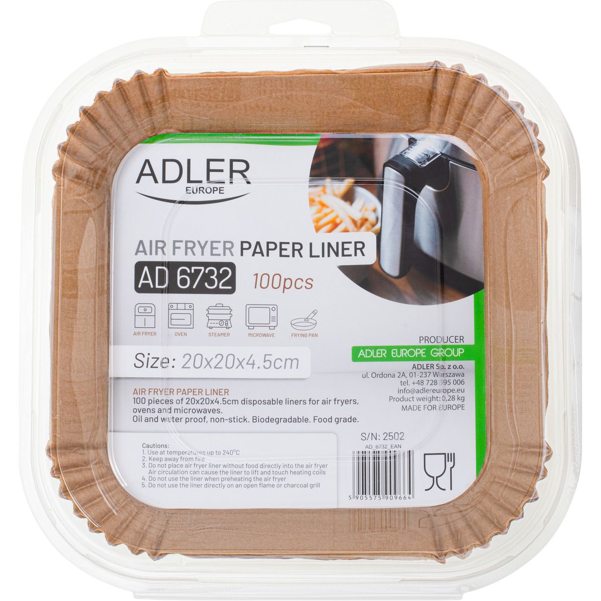 

Пергаментные формы для аэрогриля Adler AD 6732 20х20 см 100 шт