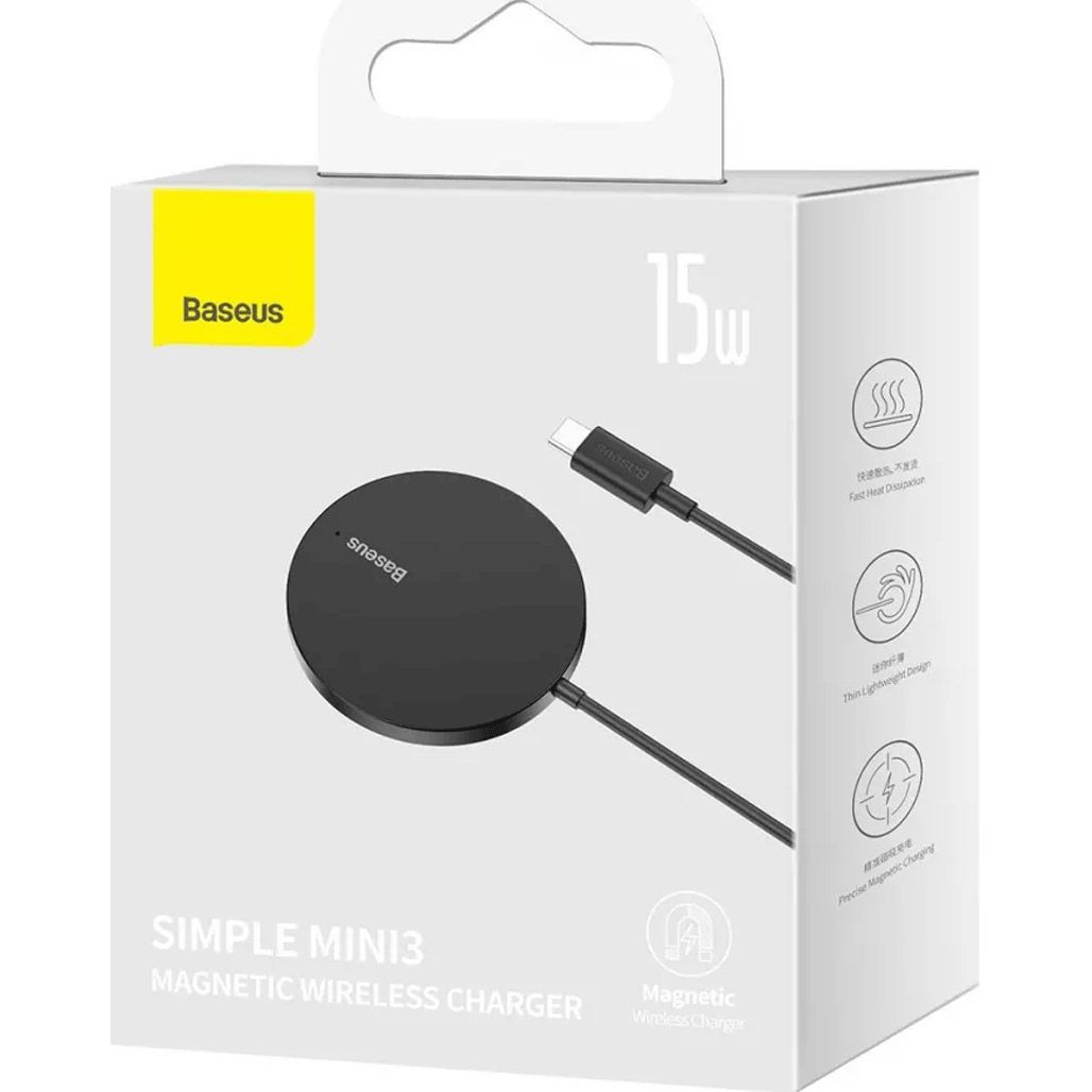 Бездротовий зарядний пристрій Baseus Simple Mini3 Magnetic Wireless Charger 15W Black (CCJJ040001)