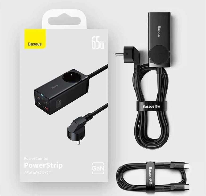 Мережевий зарядний пристрій Baseus GaN3 Pro Desktop Powerstrip 65W + Cable USB-C to USB-C Black (PSZM000901)