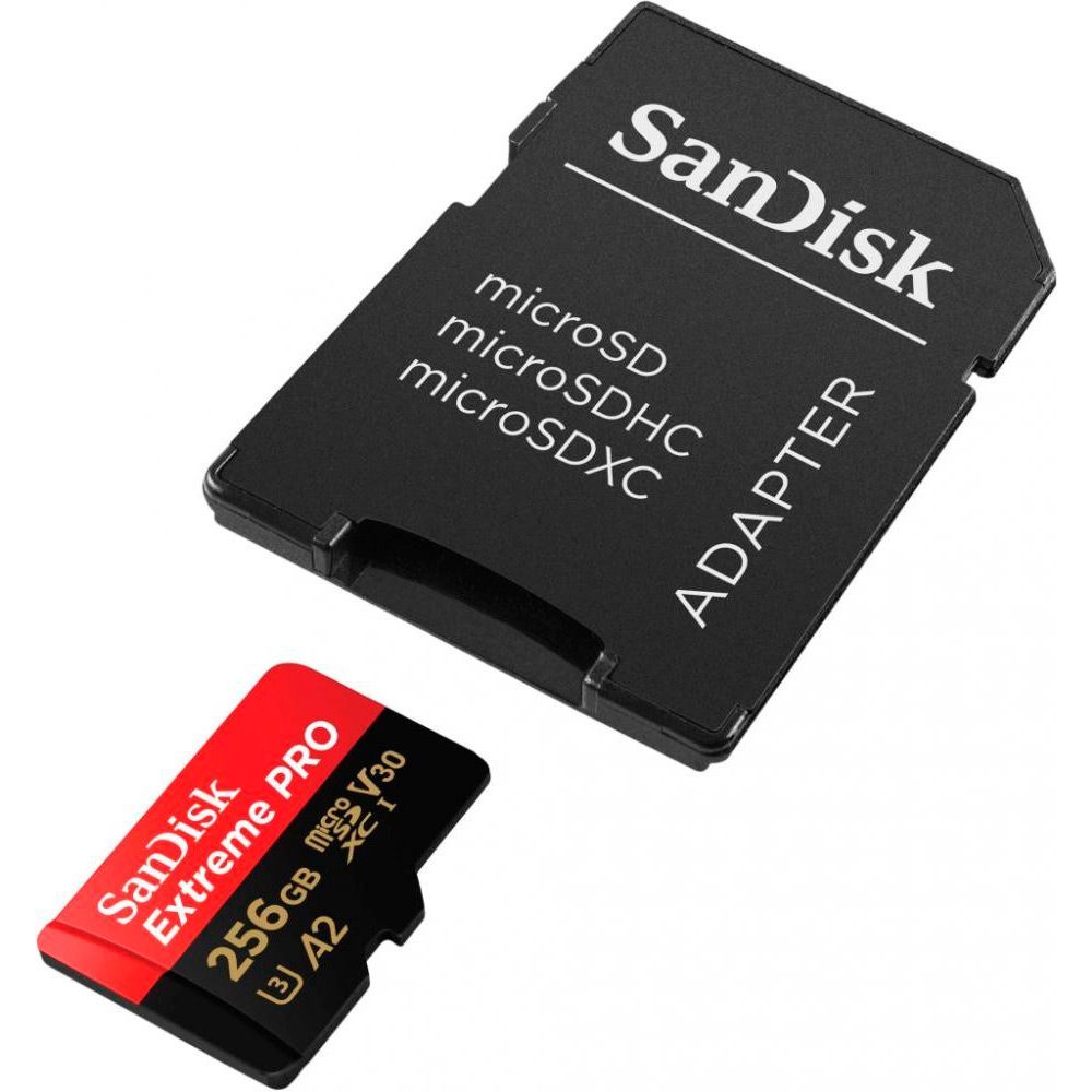 Карта пам`яті SanDisk microSDXC 256GB UHS-I Extreme Pro U3 V30 A2 + SD Adapter (SDSQXCD-256G-GN6MA)