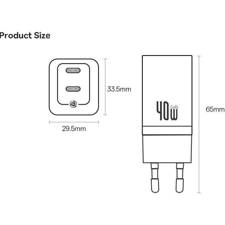 Мережевий зарядний пристрій Baseus GaN5 Pro 40W 2xUSB-C White (CCGP180102)