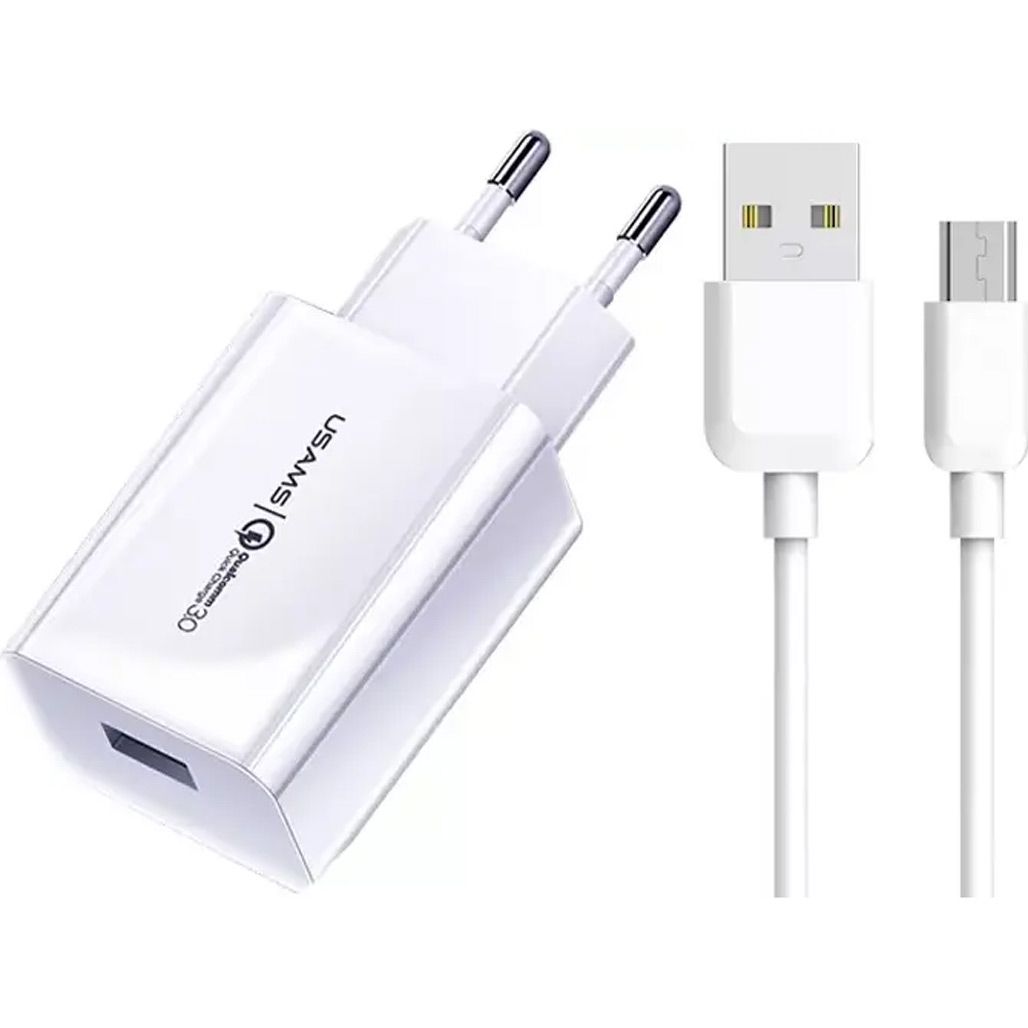 

Сетевое зарядное устройство Usams T48 KiT T22 18W + Cable U-Turn USB-A to micro-USB White