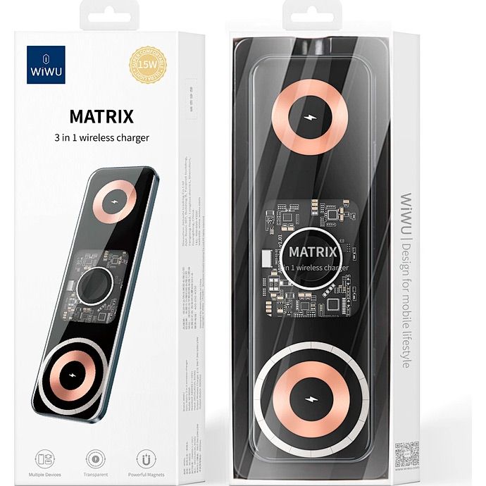 Бездротовий зарядний пристрій WiWU Wi-W010 Matrix Wireless Charger 3in1 15W with MagSafe Black